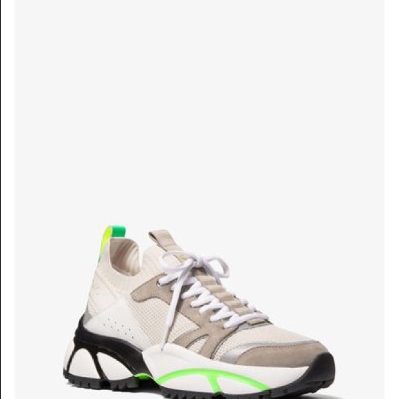 Michael kors Men's Lucas Knit And Leather Sneaker lime green and cream shoes - Picture 2 of 4
